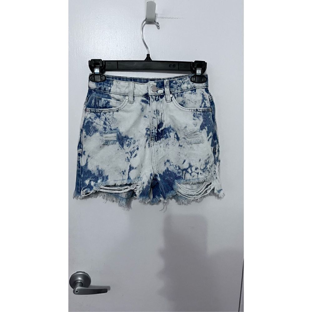 BP BLEACHED WASHED HIGH WAISTED DENIM JEAN SHORTS WOMENS SIZE 24